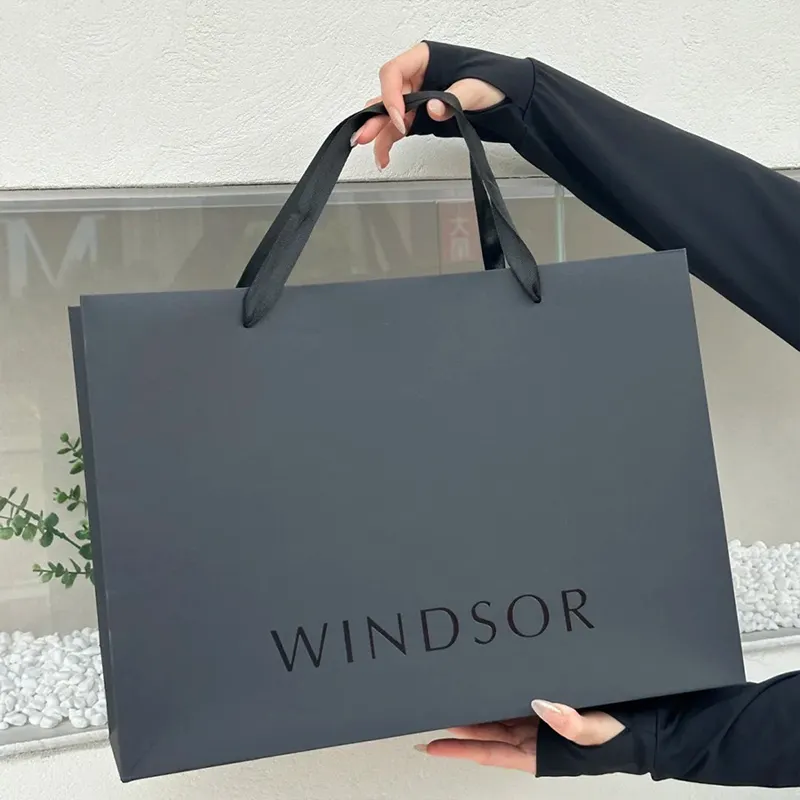 Newsense Custom Cloth Black for Small Business Your Own logo Print Paper Gift Bag Branded Luxury Shopping Bags with Logos