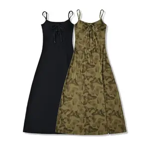 Women 2024 Summer New Fashion Comes with Chest Pad Sling Long Dress Vintage Casual Chic Female Dresses Vestidos Mujer