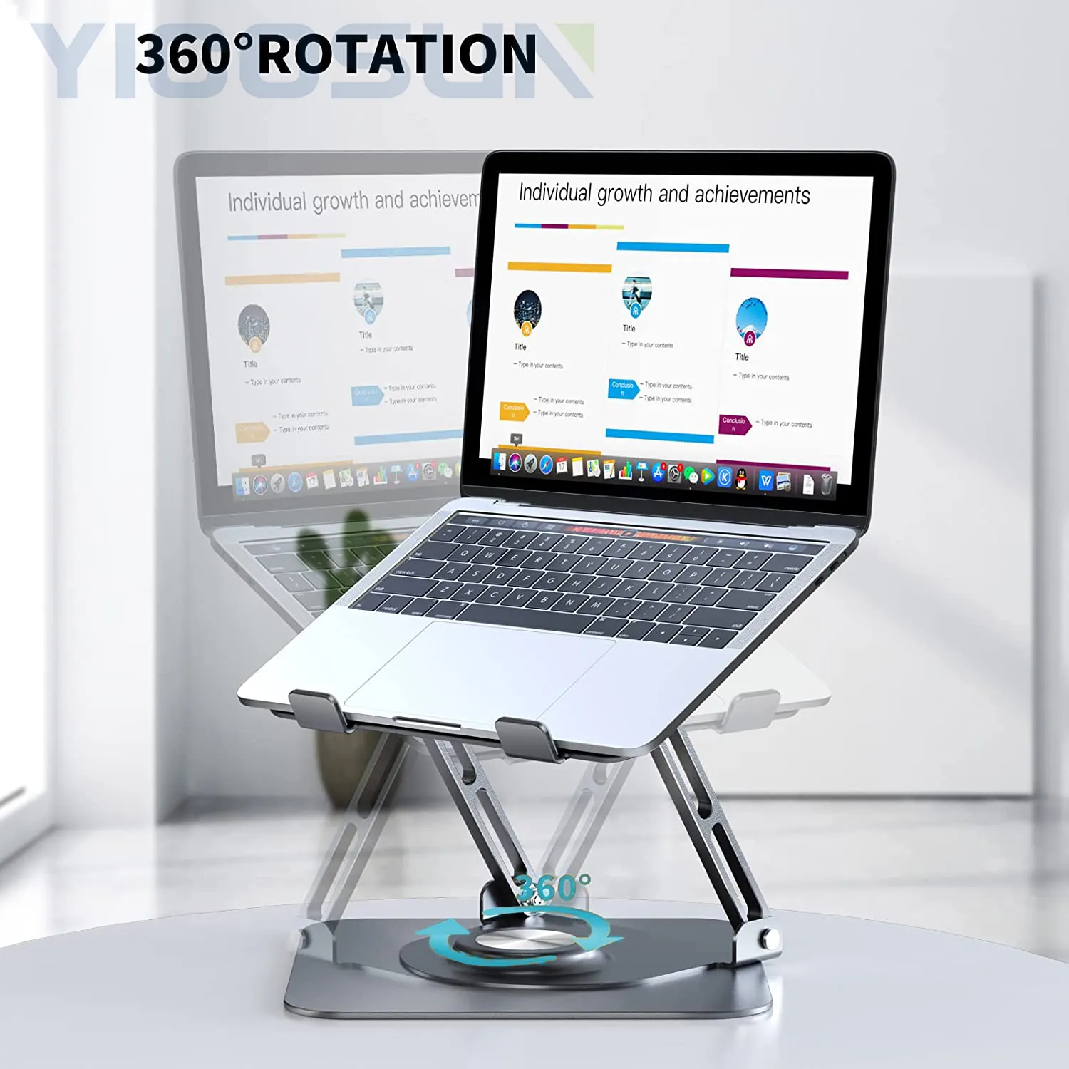 AeroDynic X1 Silver Aluminum Laptop Accessories Esports Stand 360 Heat Dissipation Rotating Base Modern Design Lightweight Fully