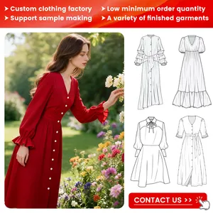 Red Chiffon Women's Midi Dress Casual New Year Gown With Natural Waistline Woven Front Logo Summer Suit