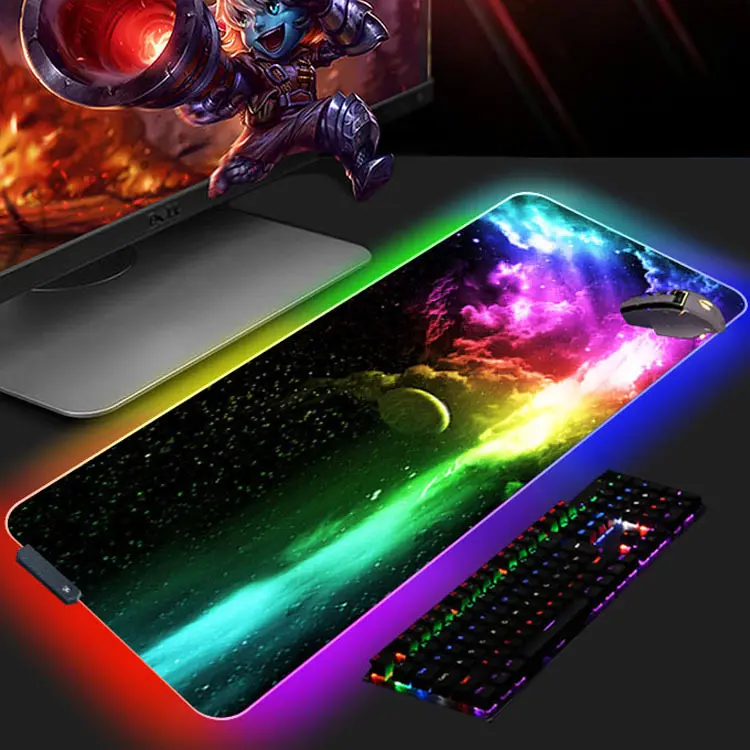 RGB LED Gaming Mouse Pad Soft Non-Slip Rubber with Keyboard Computer Accessories