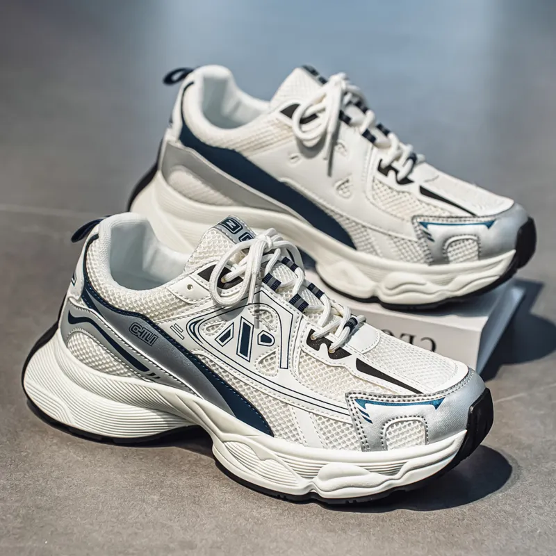 Men's Korean Fashion Summer New Breathable Mesh Casual Sneakers Thick Bottom Walking Style Shoes