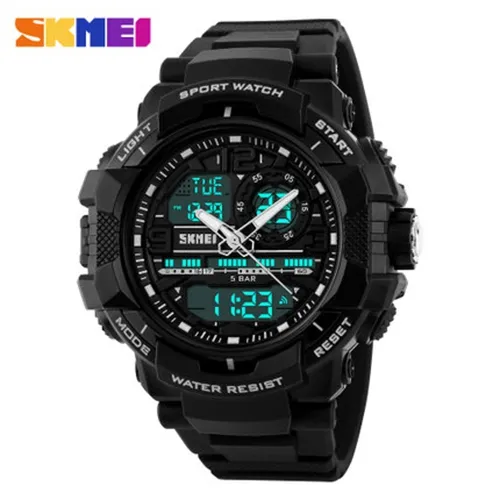 SKMEI 1164 Men Digital+Quartz Wristwatch Waterproof Alarm Calendar Chronograph Back Light Watches