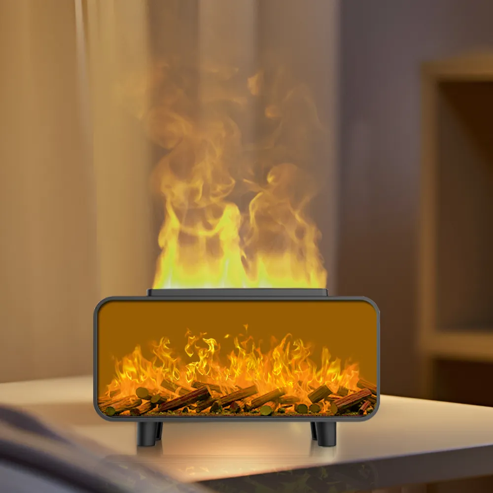 ตกแต่งบ้านกระจายน้ำมันหอมระเหยอัลตราโซนิก USB บรรยากาศแสงเตาผิงเปลวไฟความชื้น