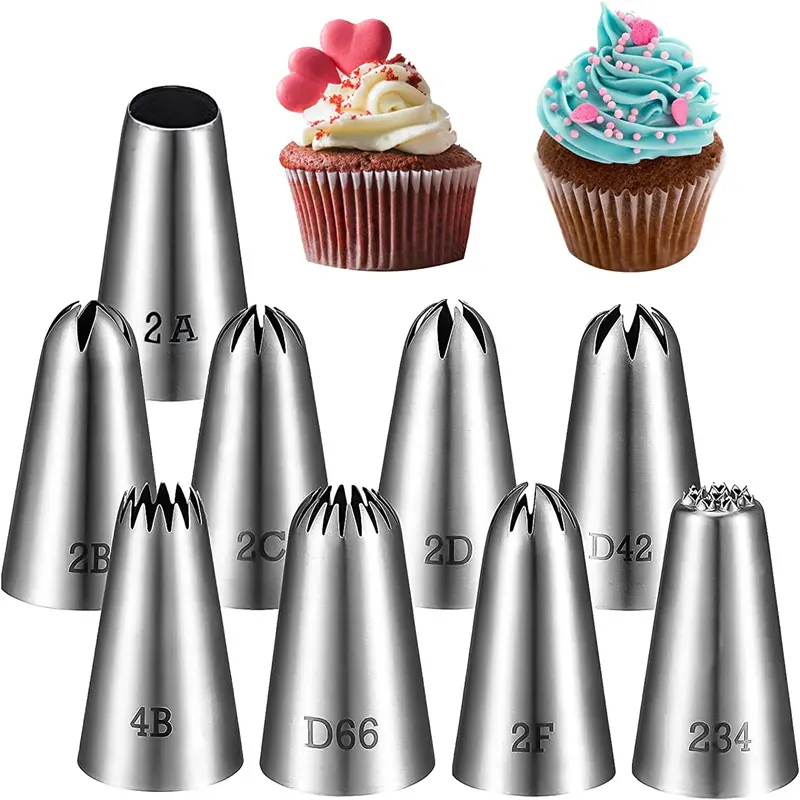 9ชิ้นชุดจีนโรงงานที่กำหนดเองบ้านครัวDiyเครื่องมือเค้กสแตนเลสดอกไม้หัวฉีดเค้กเบเกอรี่ตกแต่งชุดเครื่องมือ