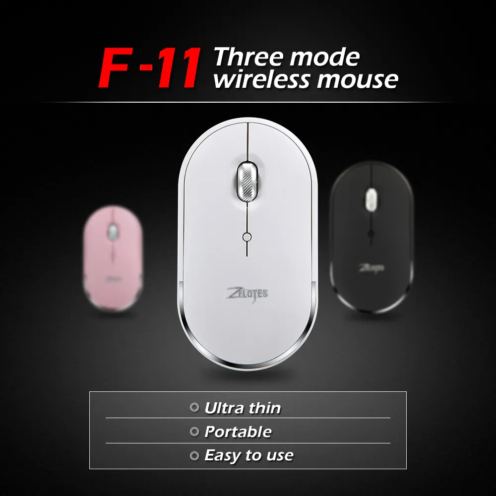 ZELOTES F-11 Office Supplies Mouse Computer Accessories Rechargeable 3 Device Connection Wireless Optical Mouse Wireless Mouse