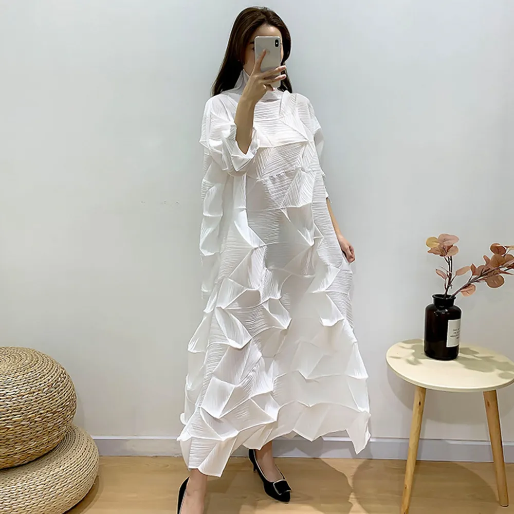High Quality Plus Size Casual Dress Irregular Diamond Pleats Natural ODM Elegant Women's Clothing Large Stock Fast Shipping
