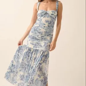 Custom New Fashionable Casual Dress for Women Floral Print Chiffon Sleeveless Ruched Elegant Midi Summer Party Bodycon Dress