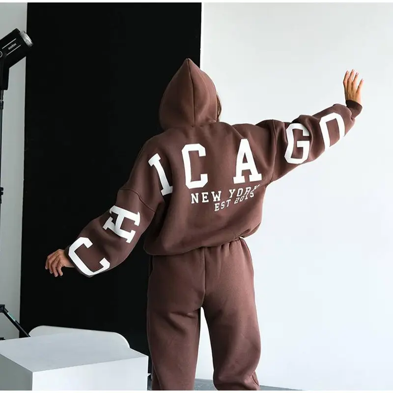 Custom Logo Hoodies and Sweat Pants Jogger Set 2 Two Piece Set Sweatpants and Puff Printing Hoodie Set Embroidery Hoodie