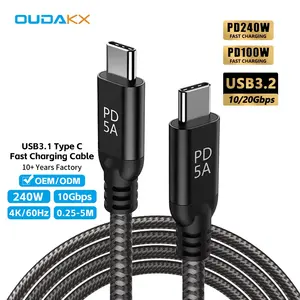 OEM 240W Nylon Braided USB Type C 3.1 Cable 48V 5A Fast Charging USB C 3.2 Gen 2 Data Cables For I Phones Laptop Power Bank PC