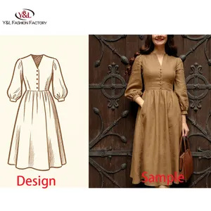 Customize OEM High Quality Women's Casual Summer Linen Long Dress Linen Dresses for Women Linen Fashion Garment Manufacturer