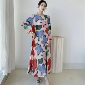 2026 Summer Elegant Daily Ruched Woven Natural Waist Women's Fashion Maxi Long-Sleeve Loose Style Reputable Supplier