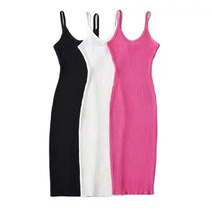 Women's Summer Ribbed Sleeveless Bodycon Strap Dress Sexy Long Apparel Stocks Casual Style Exclusive Design