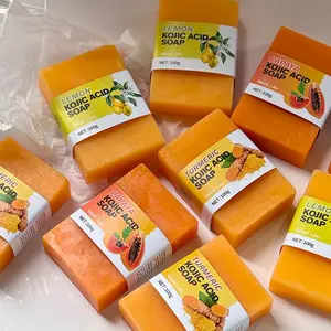 Wholesale Handmade Koji Lemon Turmeric Papaya Soap Body Beauty Remove Dark Spots Bath Solid Bar Essential Soap