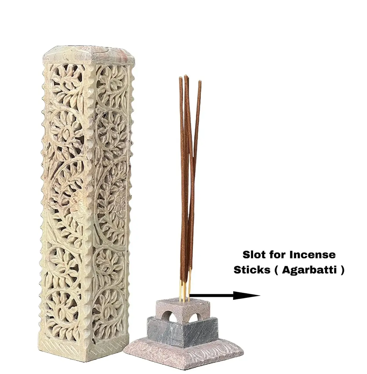 Marble Incense Holder Intricate Stick Burner Handmade Soapstone Tower Incense Burner Decorative Catcher And Home Decor