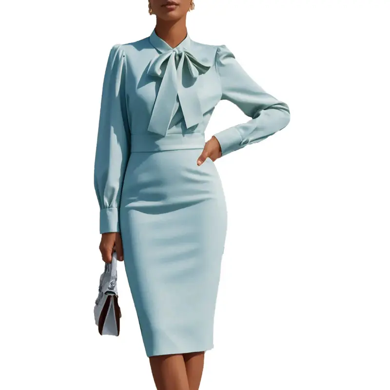 Newly Launched Women's Clothing for Autumn, Fashionable Plain-colored, Fitted with a Waistband and Featuring a Bow at the Hem