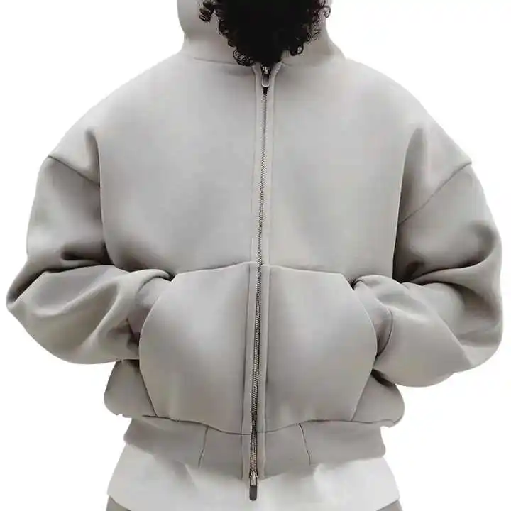YITE High Quality Cotton Boxy Zipup Hoodie Heavyweight Oversized Double Zipper Hoodies Custom Men Cropped Full Zip up Hoodie