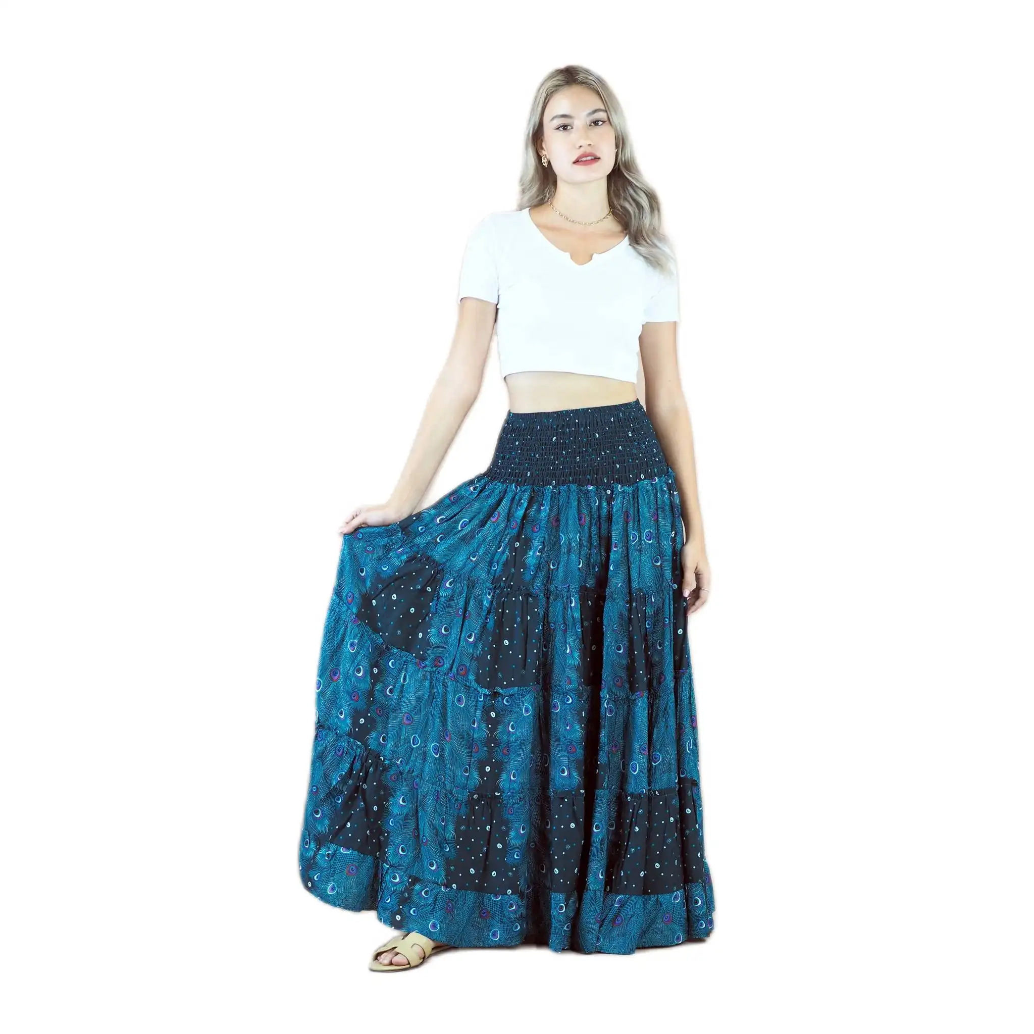 Napat Clothing Women's Flowy Tiered Maxi Skirt with Elastic Waistband Ready to Ship SK0092-02