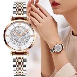 Wholesale Fashion Luxury Jewelry Women Stainless Steel Quartz Watches Ladies Casual Business Full Diamond Wrist Watch Clock
