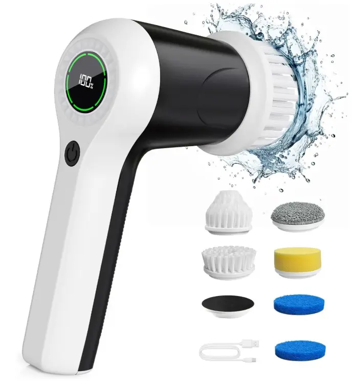 ที่มีประสิทธิภาพอเนกประสงค์เครื่องขัดพื้นไฟฟ้า IPX7 กันน้ำเครื่องมือทำความสะอาด 5-in-1 สั้นแปรงทำความสะอาดไฟฟ้าสำหรับครัวเรือน