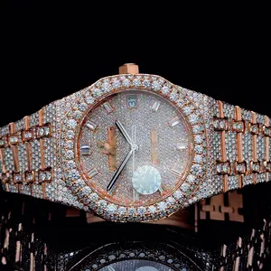 Full Iced Fashion Sport Business Coin Quartz Moissanite Diamond Men Watch Stainless Steel Dial Glass 41mm White Gold Limited