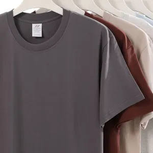 Japanese 230 Grams Heavy Cotton Pure White Casual Short Sleeve T-Shirt Men's Fashion Brand Shoulder Crew Neck Solid Base Women's