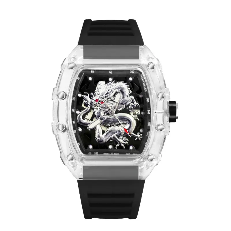 สำหรับส่วนบุคคล 2024 ผู้ชายกันน้ำโปร่งใสควอตซ์นาฬิกาแฟชั่น Wine Barrel Design ขายส่งขายร้อนหมายเลข