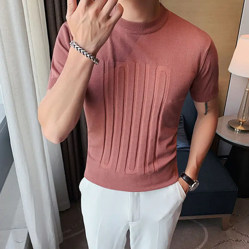 Men's Short-sleeved Knitted Casual Shirts Slim Custom Men Clothes Men's T-shirts