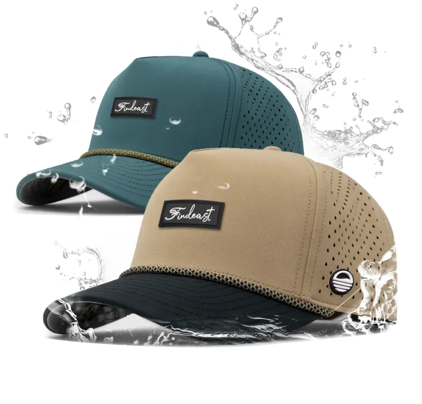 Custom Laser Cut Perforated 5 Panel Waterproof Cap Melin Hats Trucker Hat Curved Bill Performance Golf Hat With Mesh Rope