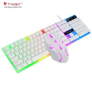 T-WOLF TF230 White Black Wired Gaming Keyboard Mouse Set 104 Keys Gaming Mouse Keyboard for Office Work Computer Accessories
