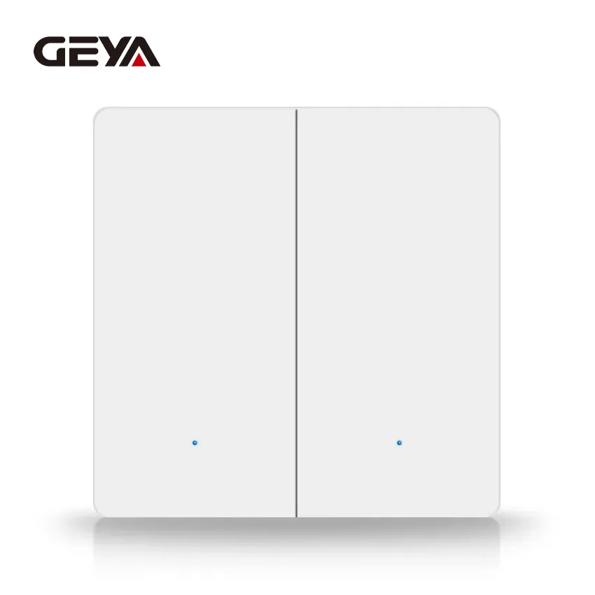 GEYA EU Standard 86*86mm Wireless Light Switches Wifi 2 Gang 1way Wifi Smart Touch Switch Wall Switch Neutral and Live Line