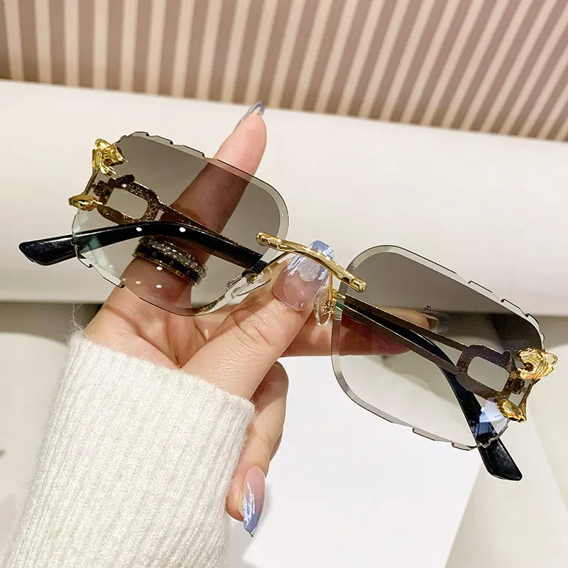 90212 Design Diamond Cut แว่นตากันแดด Rimless หรูหรา Rimless ออกแบบแบรนด์แว่นตากันแดด 2024 คุณภาพสูง Rimless Shades