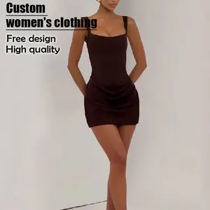 Sweet Spicy Square Neck Waist-Cinching Bodycon Chiffon 100% Polyester Short Tank Dress Women 2025Summer New European American