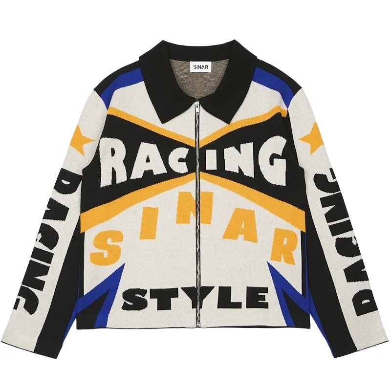 Custom LOGO Winter Men Sweater Casual Knitwear Zipper Jacquard Jumper Graphic Track Coat Design Racing Jacket Knitted Sweater