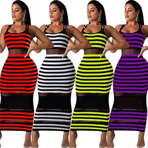 Women Ladies Fashion Dresses Stripe Long Maxi Sleeveless Casual Dress S0066