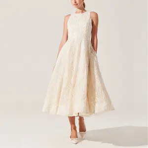 Online Wholesale Supplier Summer Jacquard Lace Dress Cut Out Dress Sleeveless Women's Elegant Clothing Career Dress