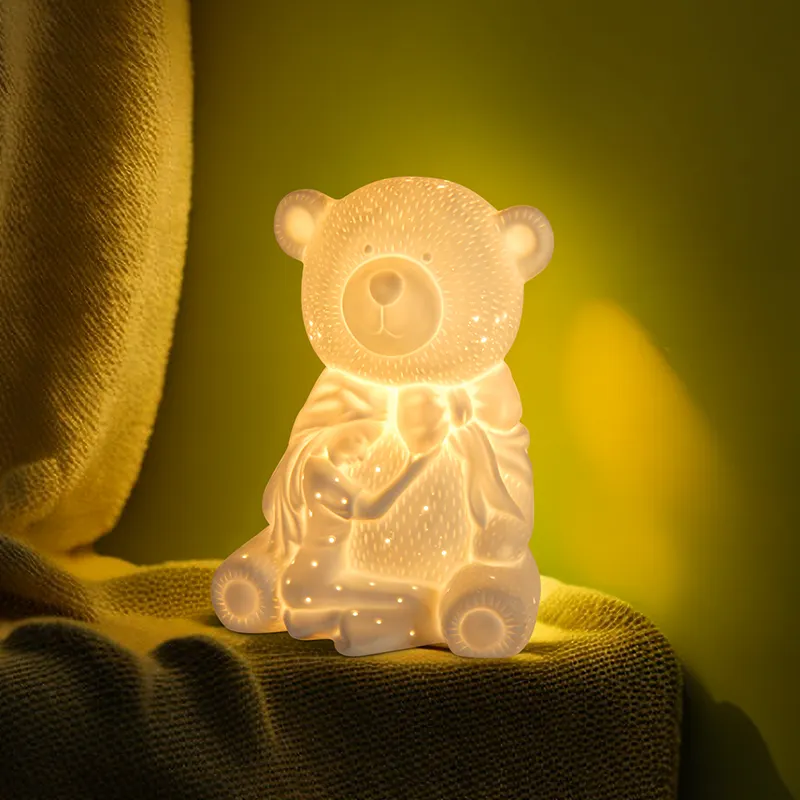 เด็กสัตว์โคมไฟพยาบาล Night เด็ก LED ตกแต่งของขวัญน่ารักสัตว์หมี Porcelain โคมไฟข้างเตียง