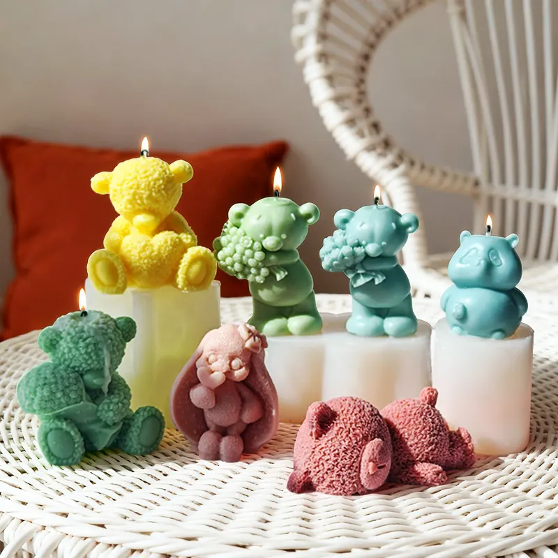 การ์ตูนกระต่ายหมี PANDA แม่พิมพ์ซิลิโคนสำหรับกระต่ายเทียนแม่พิมพ์สำหรับตกแต่งบ้านอีสเตอร์สัตว์กระต่าย WAX แม่พิมพ์เค้กเครื่องมือ