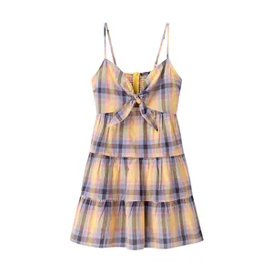 Women Spring New Fashion Plaid Sling Dress Vintage Sleeveless Female Dresses Vestidos Robe Mujer