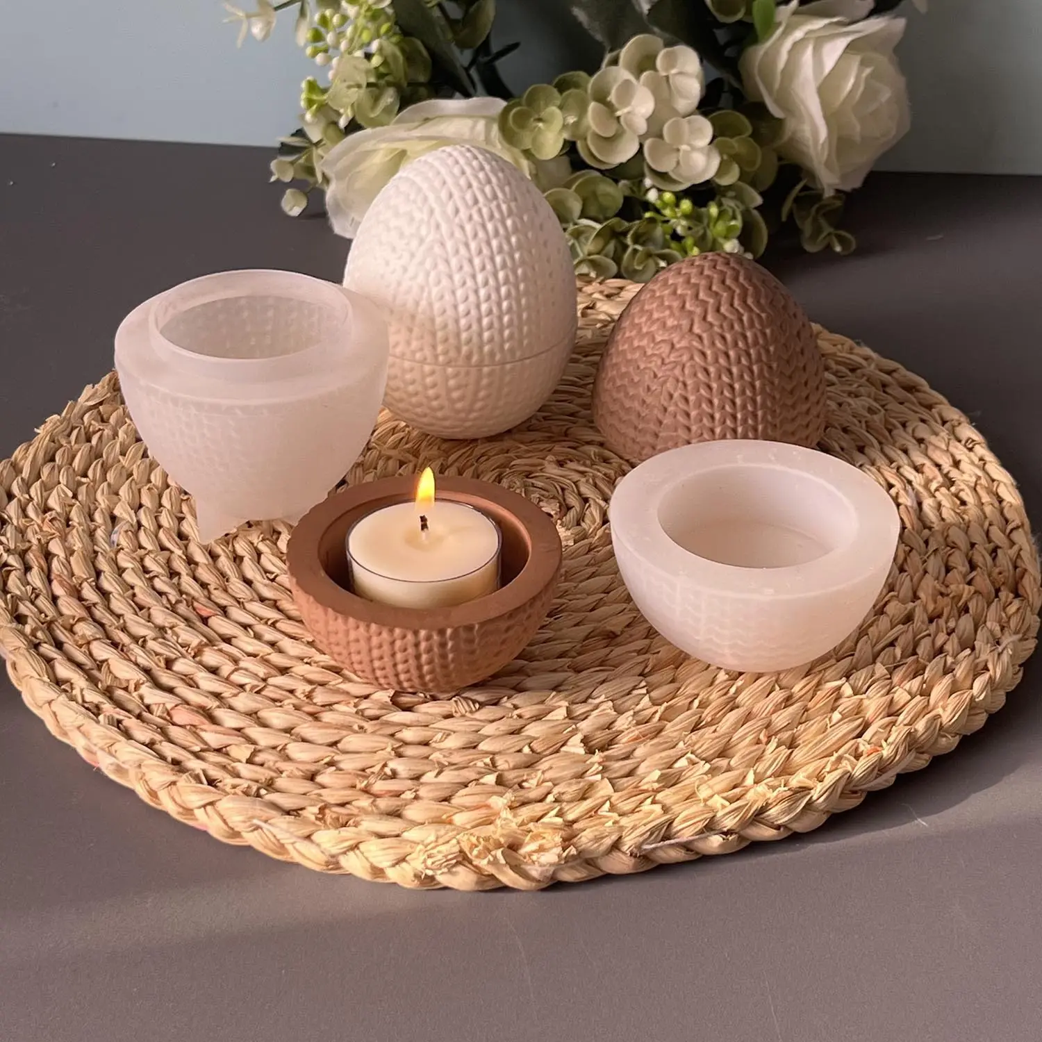 LifeTop อีสเตอร์ถักไข่ Jar แม่พิมพ์ซิลิโคน DIY เส้นด้ายไข่เทียนถ้วยเรซิ่นปูนปลาสเตอร์แม่พิมพ์สำหรับตกแต่งบ้านเค้กเครื่องมือ