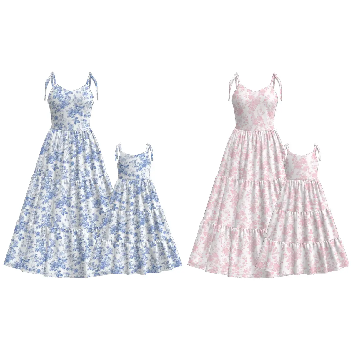 Mommy Me Family Summer Sleeveless Blue Floral Print Twirl Slip Dress for Girls Casual Toddler Kids' Clothes Mother's Day