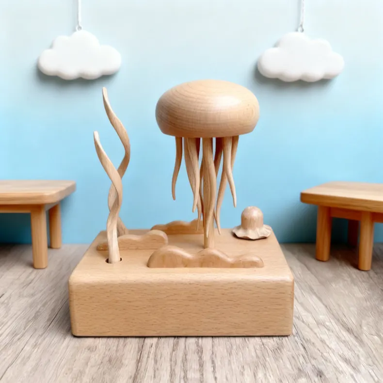 Wholesale Romantic Jellyfish Music Box Wooden Valentine's Day Gift Custom Melody Musical Toy Bulk