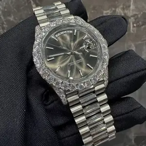 Elegant Business Fashion Luxury Style Men's Women's Stainless Steel Band Watch Moissanite Diamond Quartz Movement Auto Date
