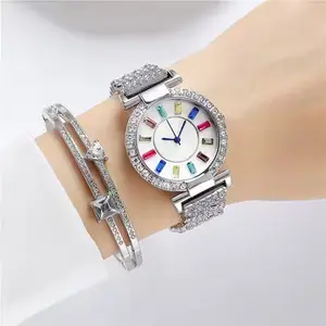 Ladies Watches Quartz Movement Crystal Diamond Classic Fashion Romantic Jewelry Cuff Bracelet Watches Set