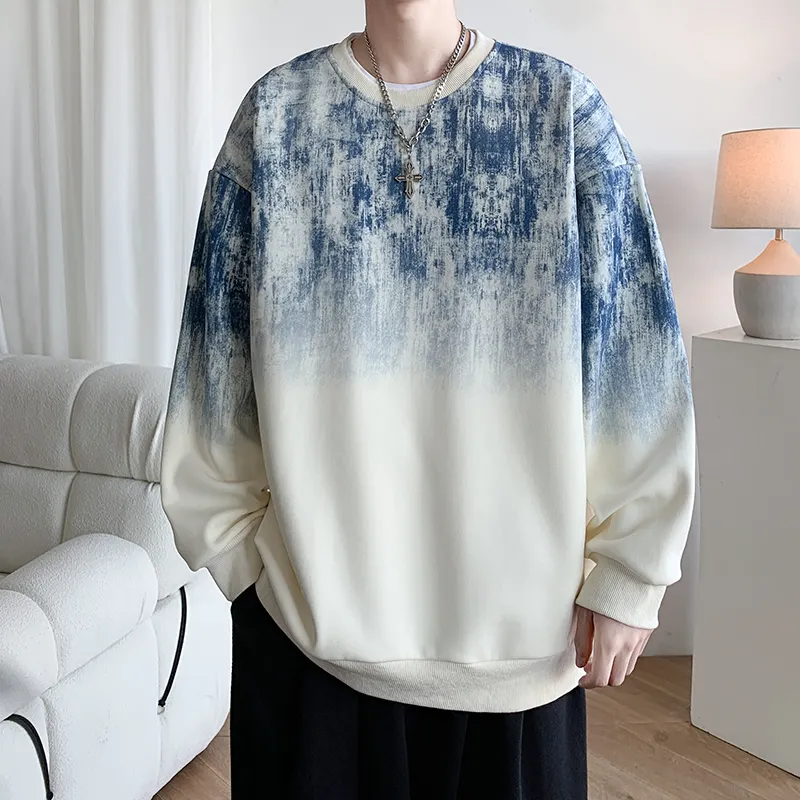 OEM ที่กำหนดเองพิมพ์โลโก้ขายส่งพิมพ์ฤดูใบไม้ผลิและฤดูใบไม้ร่วงลำลองเสื้อกันหนาวหมวกออกแบบผู้ชายที่มีคุณภาพสูงหลวมขนาดบวกเสื้อกันหนาวหมวก