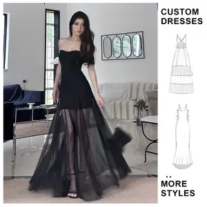Custom Fashion Sexy Nightclub Party Women's Sleeveless Dress High Waist Mesh Splice See Through Strapless Long Dress