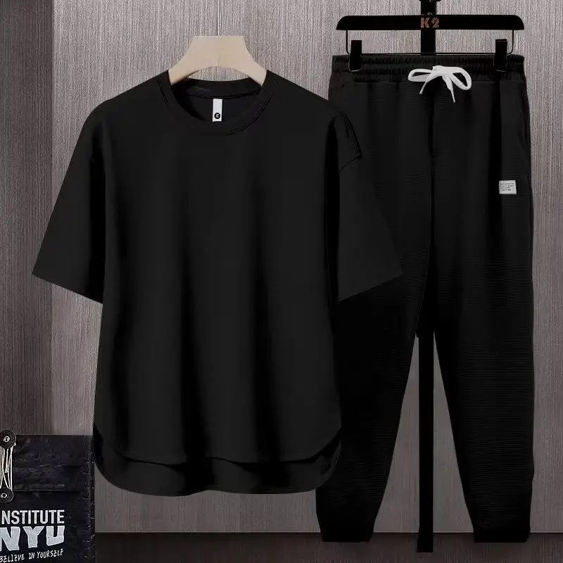 Custom High Quality Summer Men's T-Shirt Set Plus Size Men's T-Shirt and Long Pants Men's Jogging Bottoms Customize Your logo