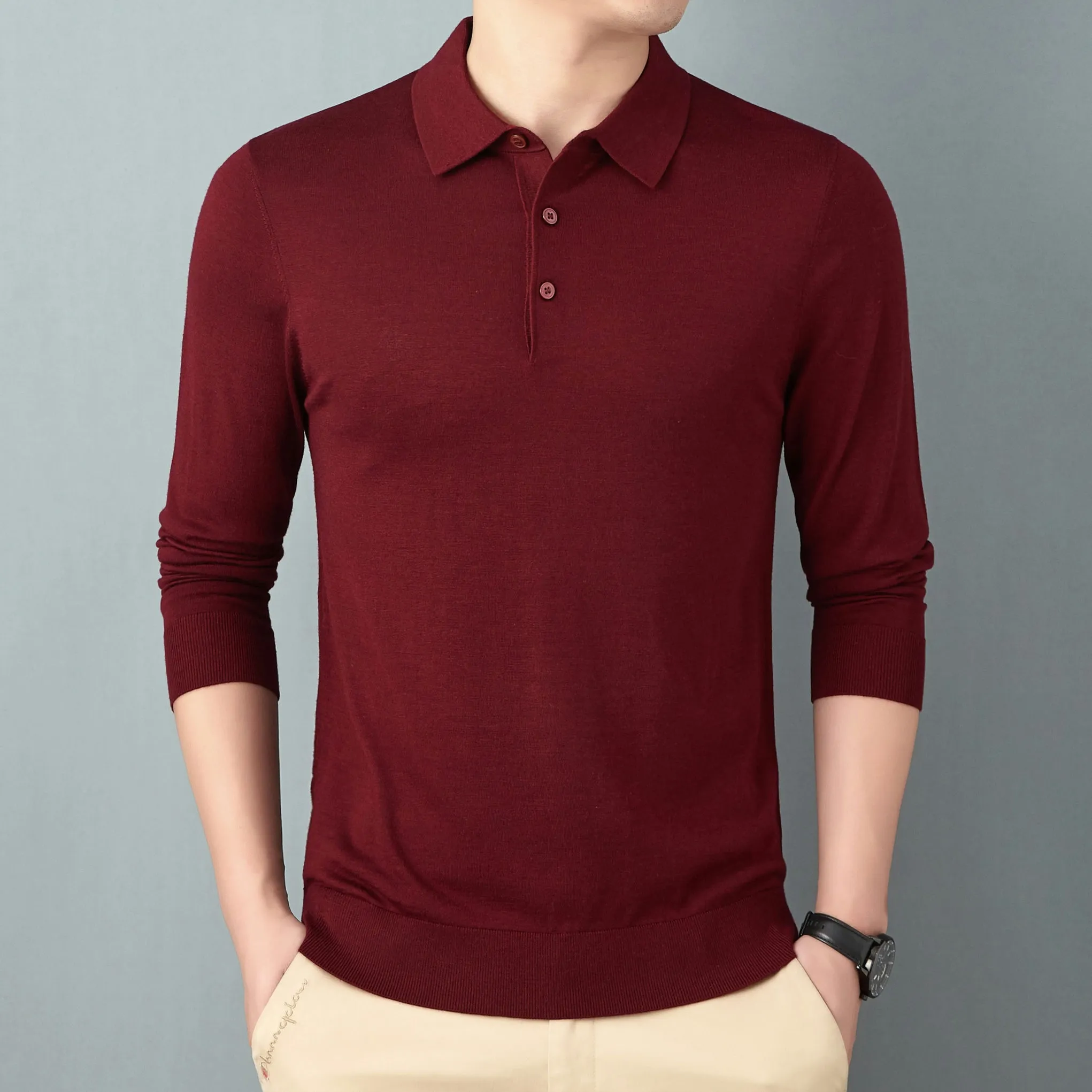 High Quality Durable Using Various Stylish Men'S Clothing Premium Wool Fabric Fine Knit Woolen Shirt