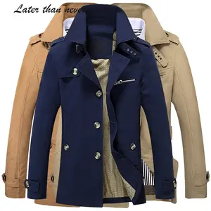 Men's Full Cotton Business Casual Blazer Jacket Stand Middle Length Trench for Spring Autumn Fashionable Windbreaker Ropa Hom