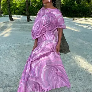 Wholesale Custom Fashion Casual Contrast Print Slim Fit Asymmetrical Long Dress Set Women's Suit Dress